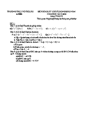 Đề khảo sát chất lượng đầu năm năm học 2015-2016 môn Toán 8